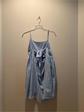 American Eagle Outfitters Blue and White Plaid Tie-Back Babydoll Dress